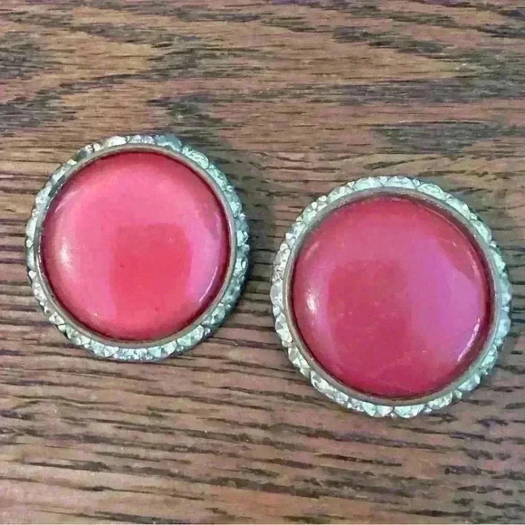 Vintage  1960’s Red and Rhinestone Clip On Earrings - Picture 1 of 3